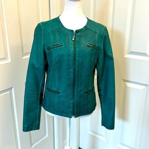 Spring green vegan leather moto jacket (scarf sold separately). Size small.